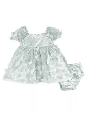 RARE EDITIONS Baby Girl Green 3D Butterfly Dress Sz 18 M